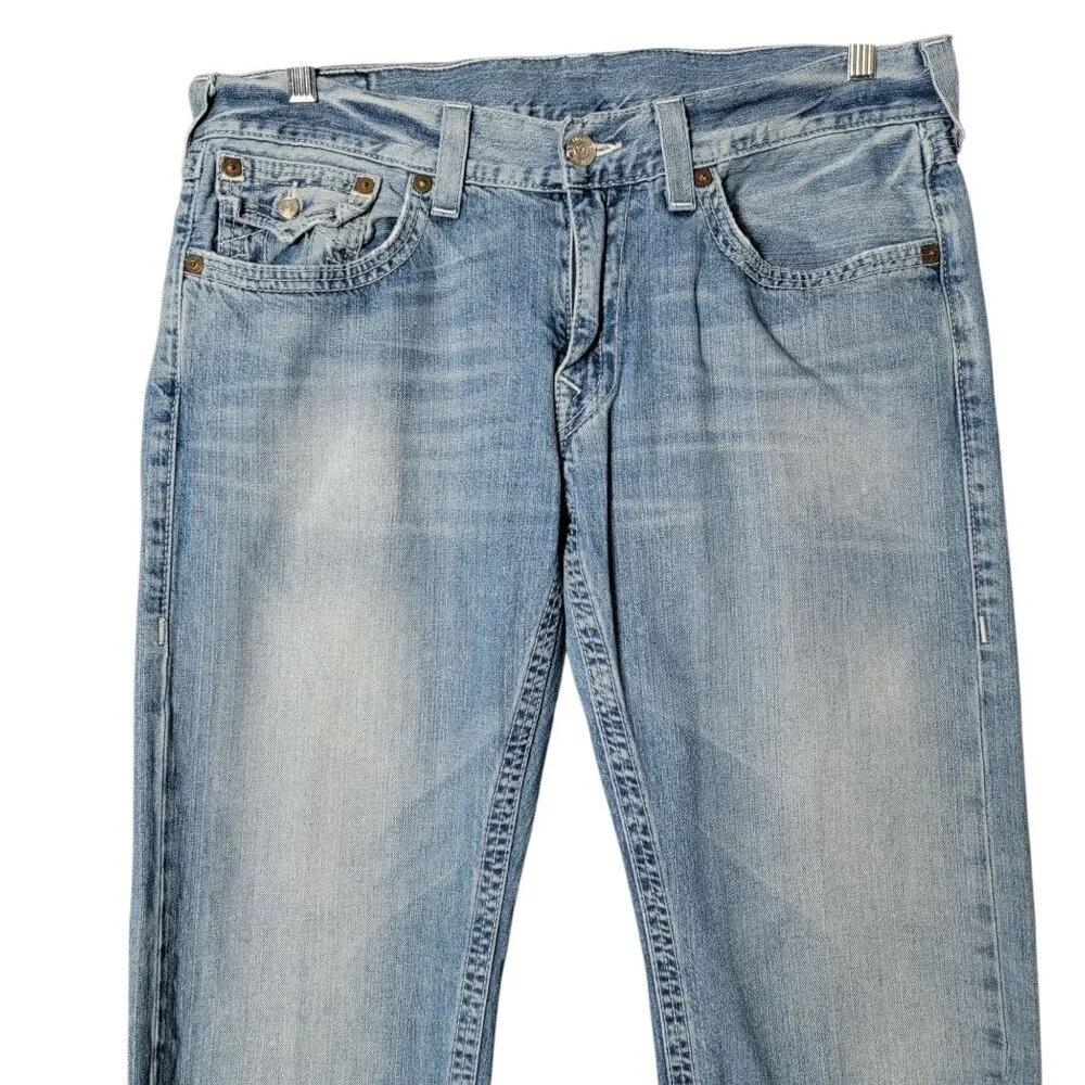 True Religion Mens Y2K Light Wash Boot Cut Flap Pockets Faded Jeans 36 USA